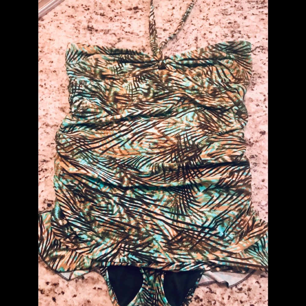 PALM FROND RUCHED PIN-UP SWIM BATHING SUIT